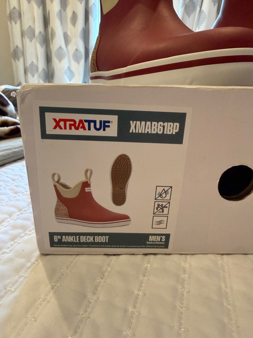 Men's Waterproof Deck Boots in Burgundy and Tan - Casual Slip-On - Picture 6 of 7
